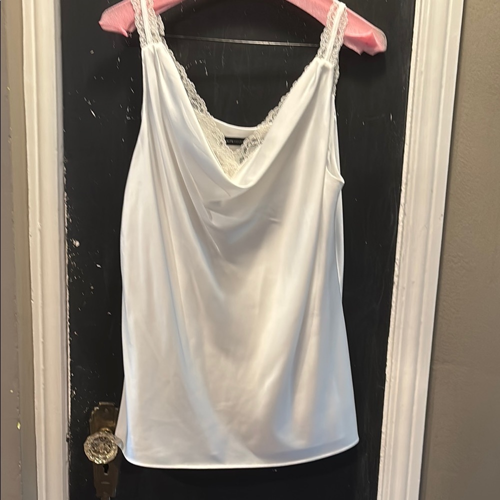 White House black market medium never worn Elegant White Lace Trim Cami Top